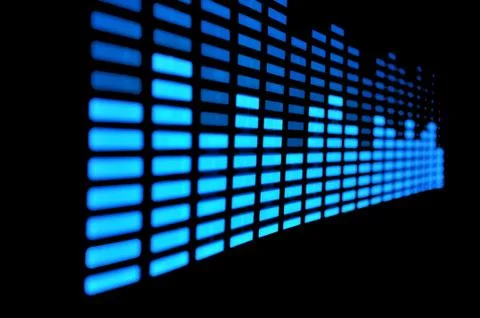 Luminous panel of pixels, with neon blue with green color and an equalizer 스톡 사진