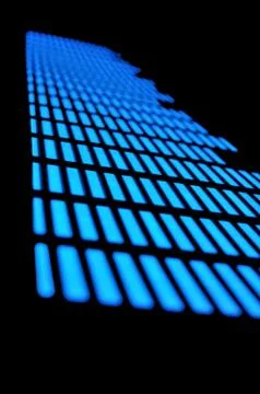 Luminous panel of pixels, with neon blue with green color and an equalizer Stock Photos
