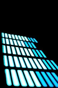 Luminous panel of pixels, with neon blue with green color and an equalizer Stock Photos