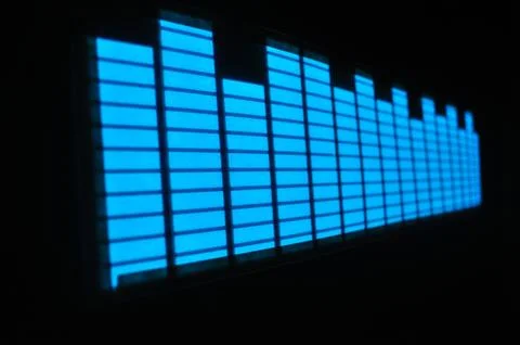 Luminous panel of pixels, with neon blue with green color and an equalizer Stock Photos