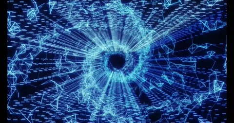 Luminous particles and thin lines twist into an endless spiral Stock-Footage 333117524