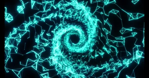 Luminous particles and thin lines twist into an endless spiral Video stock 333117592