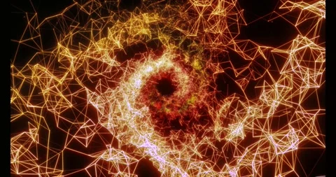 Luminous particles and thin lines twist into an endless spiral Video stock 333117846