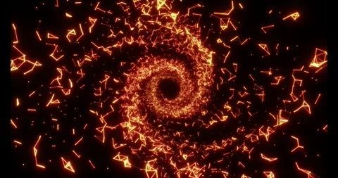 Luminous particles and thin lines twist into an endless spiral Video stock 333117908