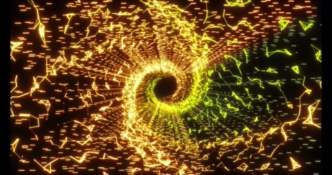 Luminous particles and thin lines twist into an endless spiral Video stock 333118024