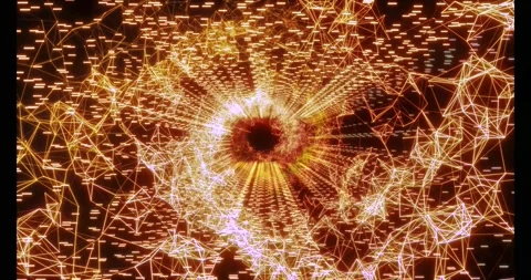 Luminous particles and thin lines twist into an endless spiral Video stock 333118058