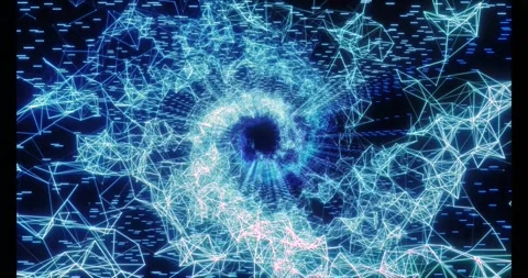 Luminous particles and thin lines twist into an endless spiral Stock-Footage 333118088