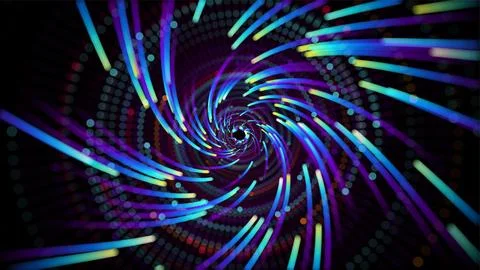 Luminous particles fly in a whirlpool or vortex in a digital tunnel Stock Illustration