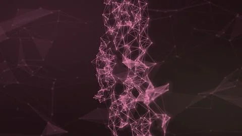 A luminous pink vertical formation of connected polygons and glowing points.. Illustrazione stock