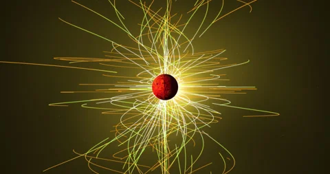 The luminous planet rotates in outer space, and the magnetic field lines div Video stock 329448605