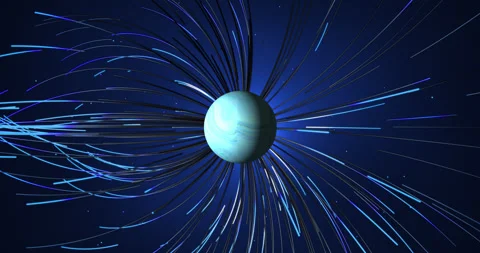 The luminous planet rotates in outer space, and the magnetic field lines div 库存影片 329448933