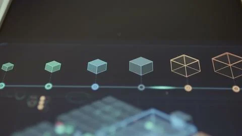 Luminous planning timeline advances through four solid capacity cubes Stock Photos