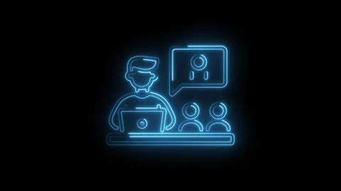 Luminous presentation icon animation with question answers and audience in .. Stock Footage 345986418