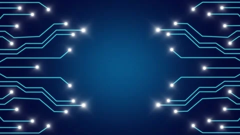 Luminous processor lines pulse with energy across a deep blue backdrop. Vib.. Stock Footage 340528340