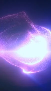 Luminous purple particle wave flowing around a brilliant white core, visual.. Illustrazione stock