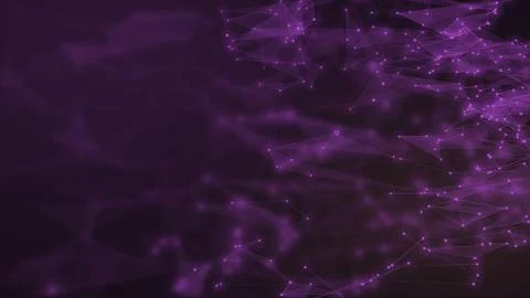 A luminous purple web of connected points and translucent facets fades acro.. Illustrazione stock