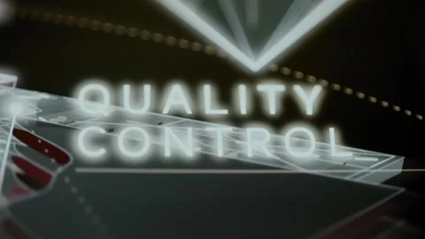Luminous quality control text fills technical scene Stock Footage 344098034