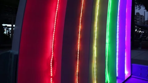 Luminous rainbow installation night symbol LGBT background Stock Footage 79504225