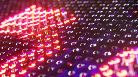 Luminous red spheres moving in waves. Infinitely looped animation Stock Footage 212545333