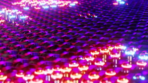 Luminous red spheres moving in waves. Infinitely looped animation Video stock 218234731