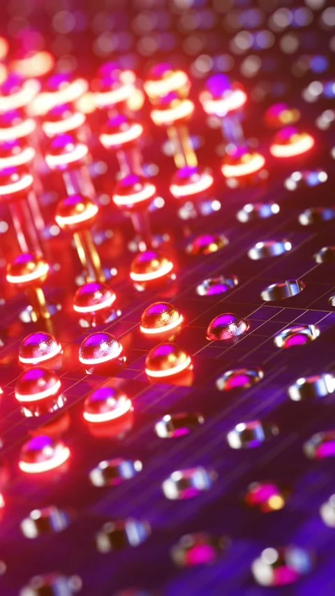 Luminous red spheres moving in waves. Vertical looped video Stock Footage 226371437