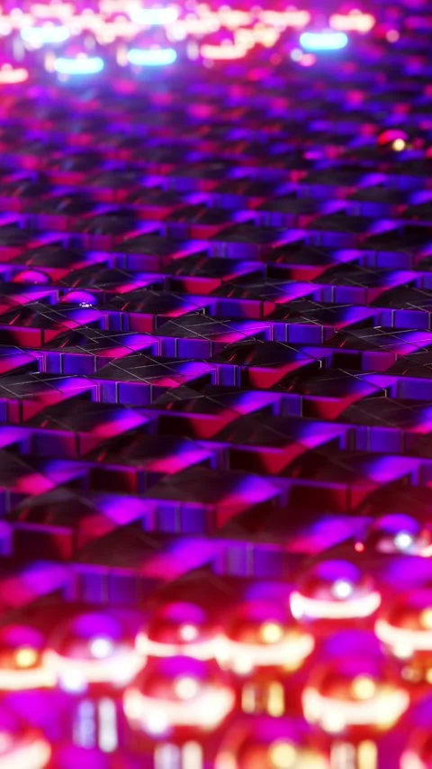 Luminous red spheres moving in waves. Vertical looped video Stock Footage 228026777