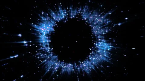 Luminous retro pixels forming a glowing ring with light rays. Stock Footage 281977280