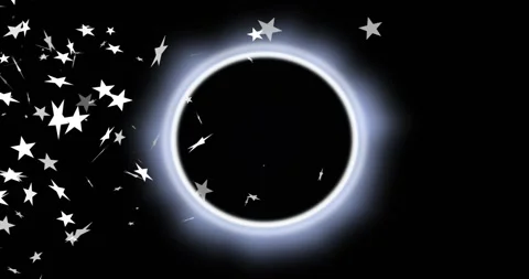 Luminous ring staying centered in black void, white stars flowing from left Vídeo Stock 321162168