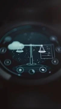 Luminous scale weighs a cloud against a compact server card within 库存照片