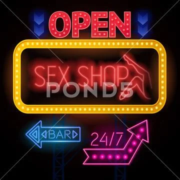 Luminous Sexshop Signs Set Stock Illustration