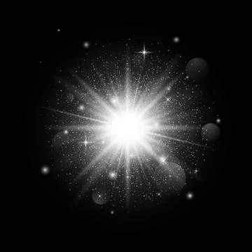 Luminous sparkle star light on dark background. Christmas decoration Stock Illustration
