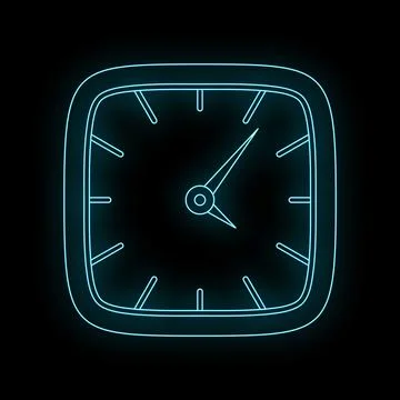 Luminous square analog clock showing time concept Illustrazione stock