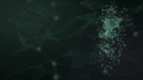 A luminous teal digital network rises through a dark atmospheric field, com.. Illustrazione stock
