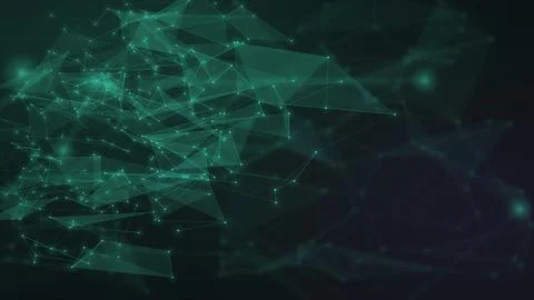 A luminous teal mesh of interconnected points and translucent facets spread.. Stock Illustration