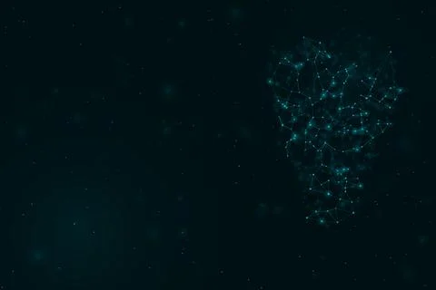 A luminous teal network of connected nodes forms an abstract digital conste.. Illustrazione stock