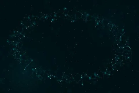 A luminous teal network of connected points forms a circular constellation .. Stock Illustration