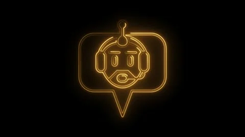Luminous tech support chatbot symbol animated on black background for help .. Stock Footage 312331408