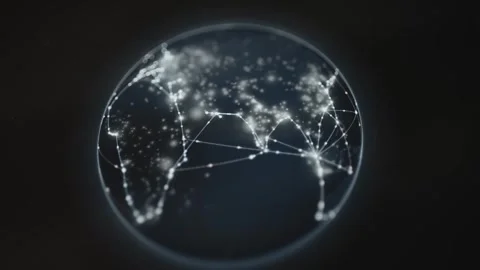 Luminous three dimensional globe links illuminated cities Stock Footage 342482034