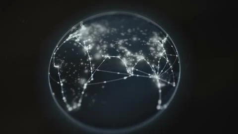 Luminous three dimensional globe links illuminated cities Stock Photos