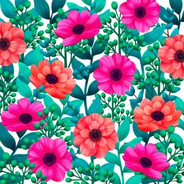 Luminous tropical background with 3d style flowers and leaves on white Stock Illustration
