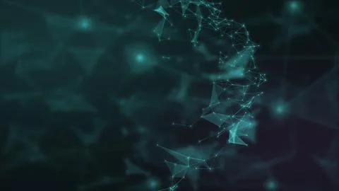 A luminous turquoise network curves into a partial sphere against a dark at.. Stock Illustration