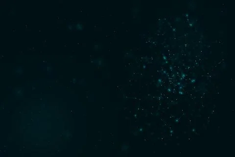 A luminous turquoise web of connected points floats against a deep midnight.. Stock Illustration
