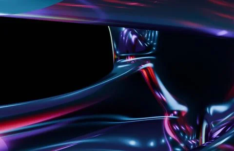 Luminous, undulating metallic surfaces in vibrant blue, crimson, and violet.. Stock Illustration
