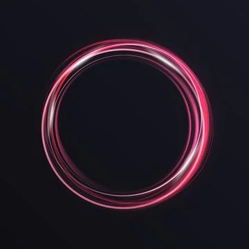 Luminous vibrant neon circle ring, abstract glowing light effect, storm trace Illustrazione stock