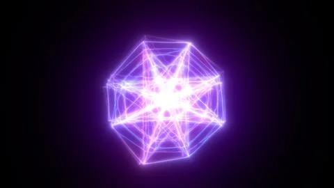 Luminous violet geometric shape with intense core glow and dynamic light we.. 스톡 사진