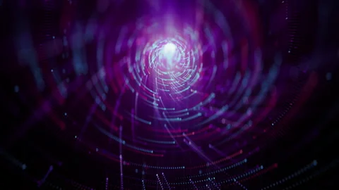 Luminous violet particles fly in a whirlpool or vortex in a tunnel Stock Footage 251920435