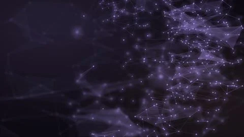 A luminous web of connected points and fine lines emerges from deep violet .. Stock Illustration