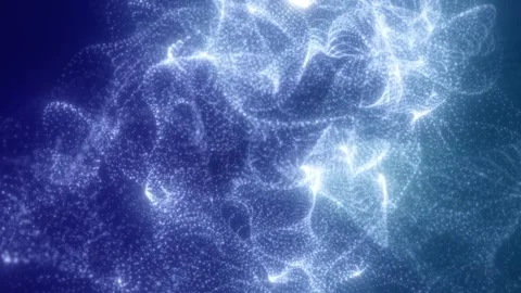 Luminous white and blue particle cloud forming fluid abstract shapes Stock Footage 339086522