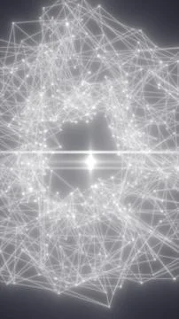 Luminous white network structure forming a circular portal with connected p.. Stockillustratie