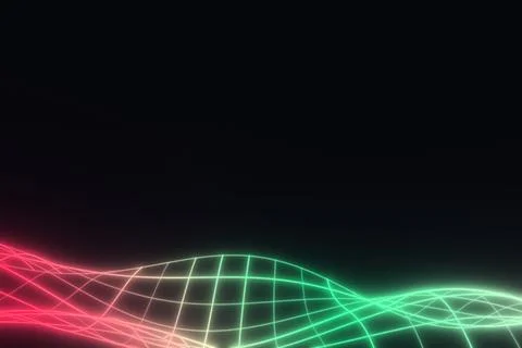 A luminous wireframe wave crosses the lower portion of a black field, its i.. イラスト素材